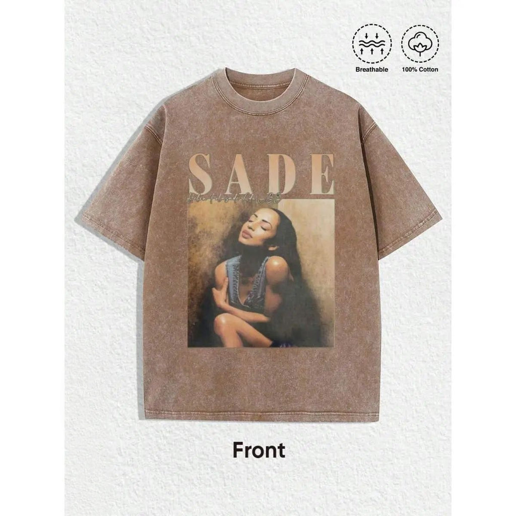 Vintage Sade Graphic T-Shirt - Bohemian Retro Music Band Tee With Black & Golden Print