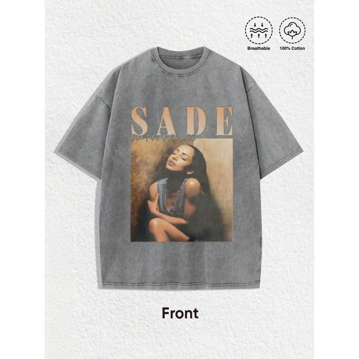 Vintage Sade Graphic T-Shirt - Bohemian Retro Music Band Tee With Black & Golden Print