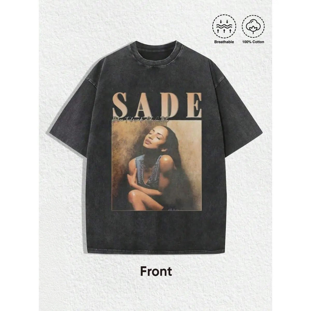 Vintage Sade Graphic T-Shirt - Bohemian Retro Music Band Tee With Black & Golden Print
