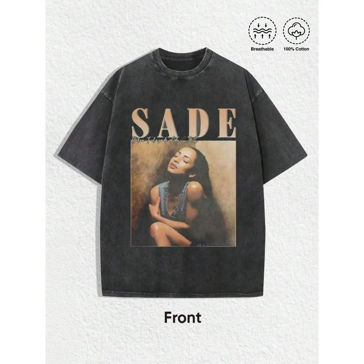 Vintage Sade Graphic T-Shirt - Bohemian Retro Music Band Tee With Black & Golden Print