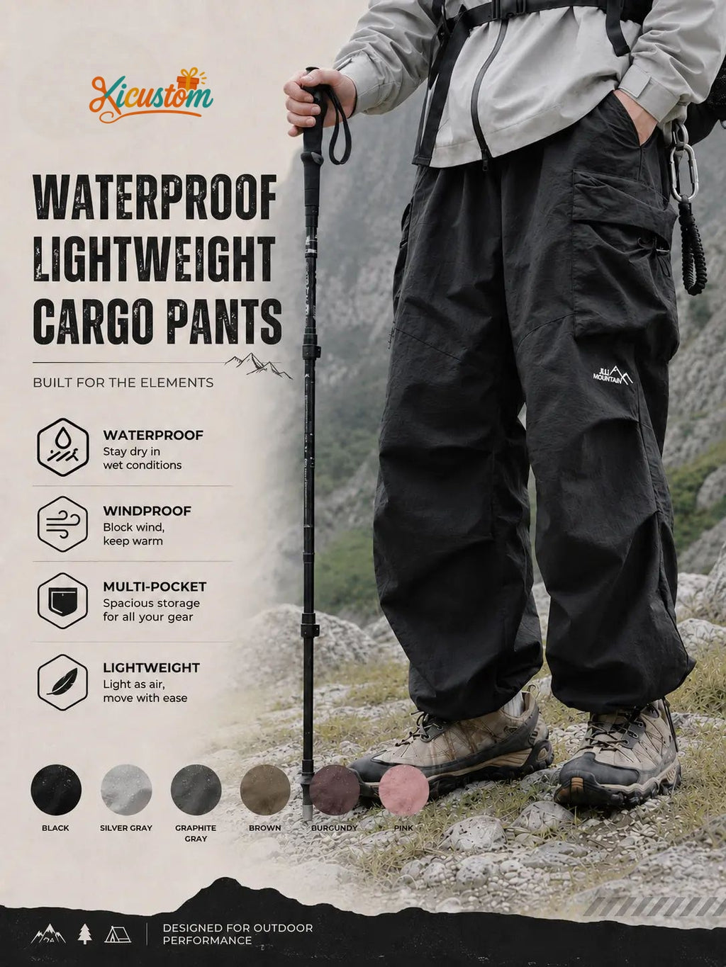 Men's Loose-Cut Hiking Pants - Lightweight Water-Resistant Quick-Dry Male Clothing