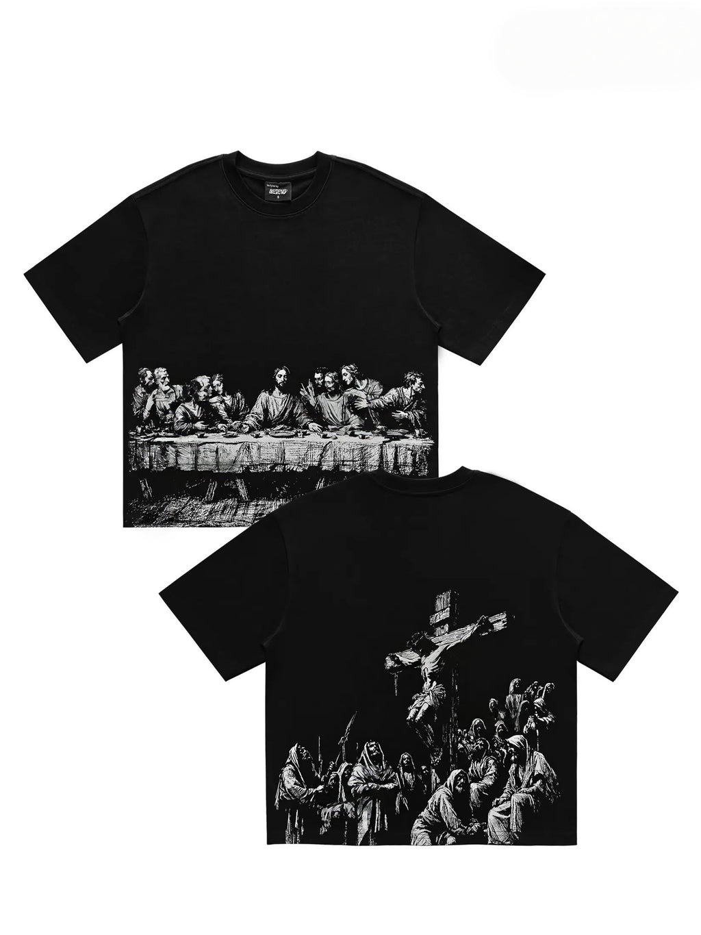 Last Supper & Crucifixion Graphic T-Shirt – Vintage Christian Faith Tee