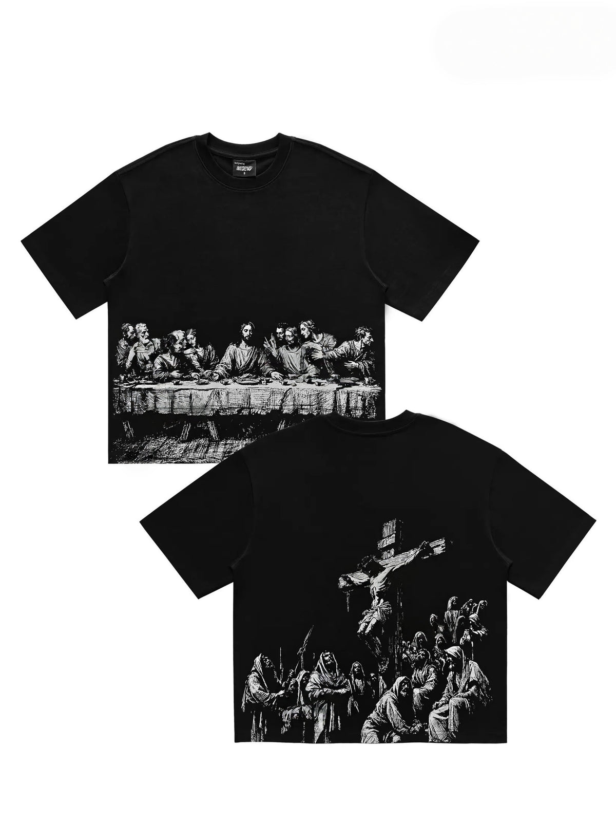 Last Supper & Crucifixion Graphic T-Shirt – Vintage Christian Faith Tee