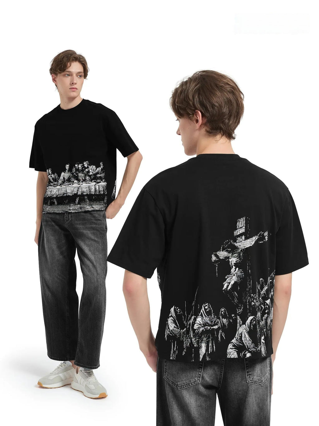 Last Supper & Crucifixion Graphic T-Shirt – Vintage Christian Faith Tee