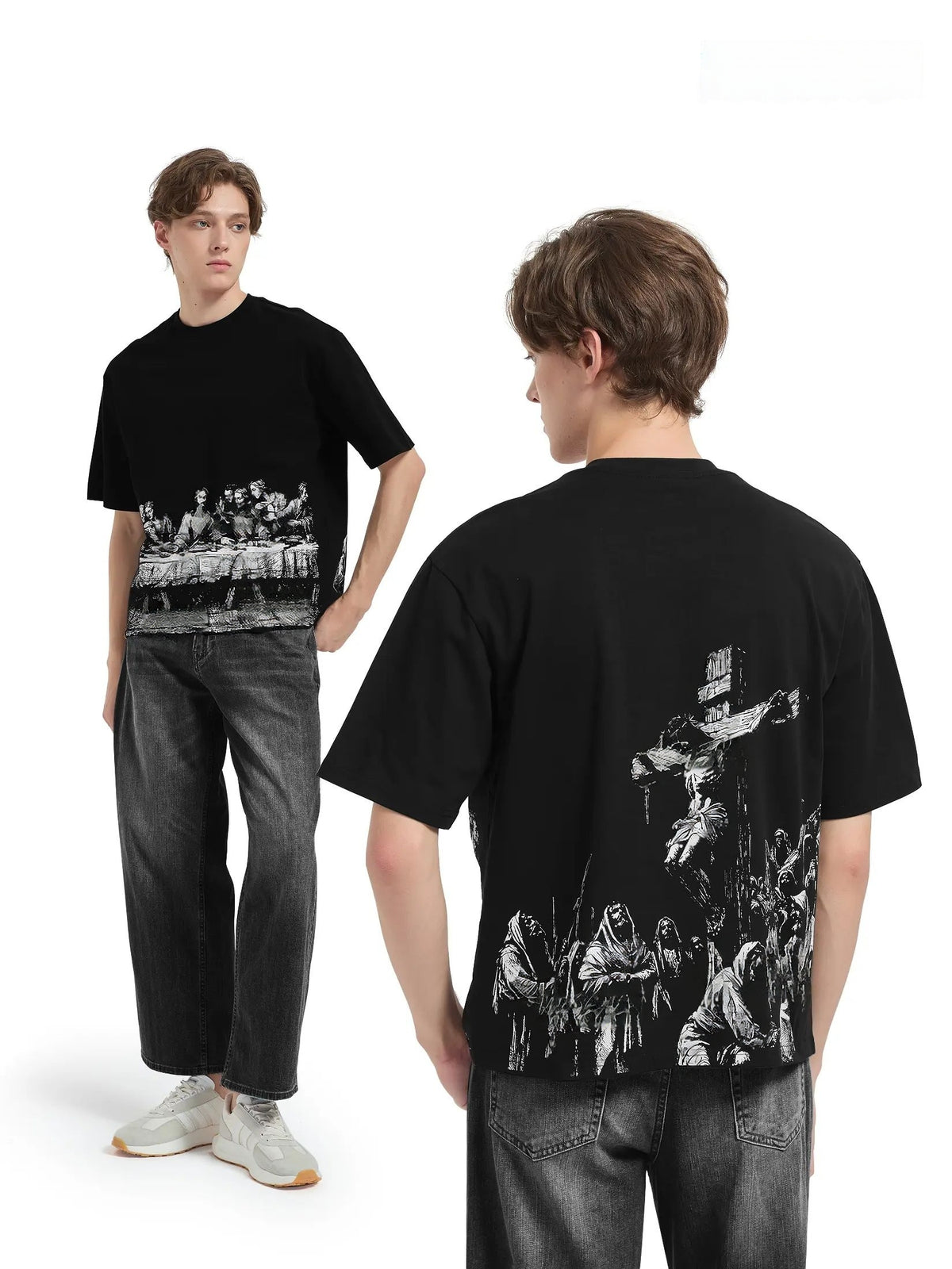 Last Supper & Crucifixion Graphic T-Shirt – Vintage Christian Faith Tee