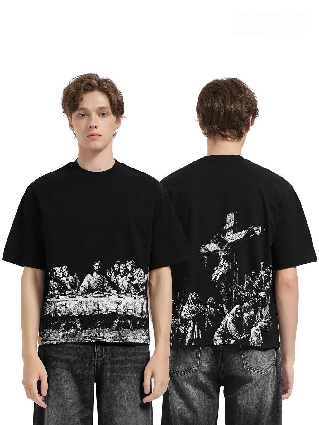 Last Supper & Crucifixion Graphic T-Shirt – Vintage Christian Faith Tee