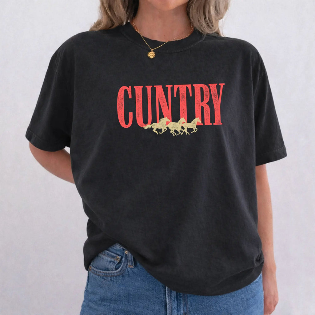 Vintage Country Cotton Casual Top - Retro Funny Cowgirl Rodeo Print T-Shirt