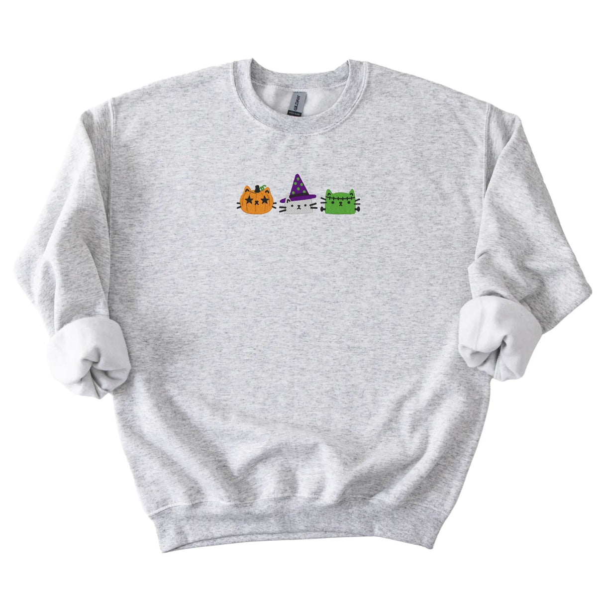 Embroidered Cat Sweatshirt, Halloween Cat Crewneck