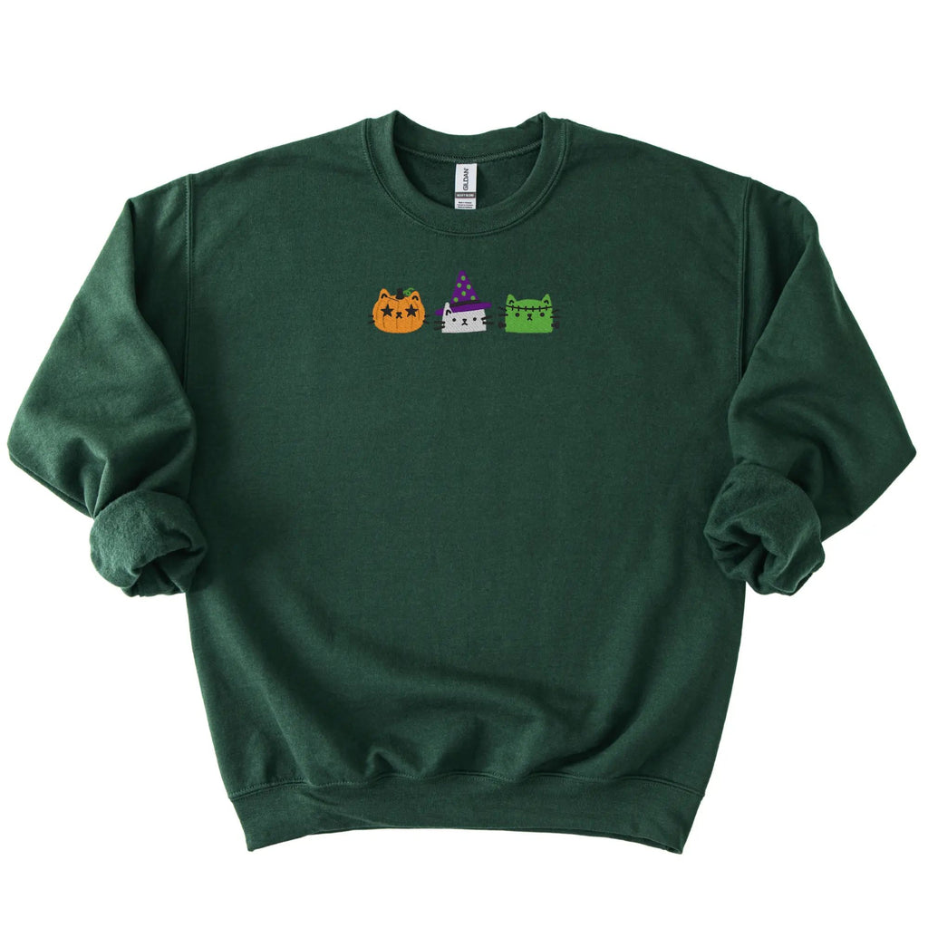 Embroidered Cat Sweatshirt, Halloween Cat Crewneck