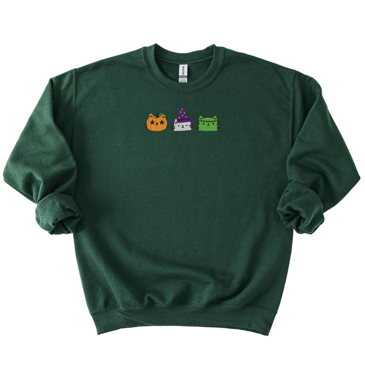 Embroidered Cat Sweatshirt, Halloween Cat Crewneck