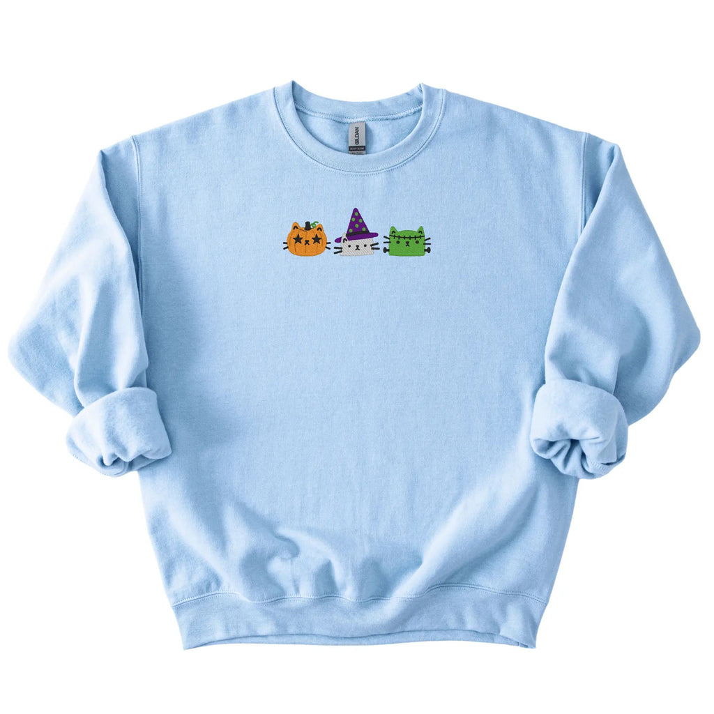 Embroidered Cat Sweatshirt, Halloween Cat Crewneck