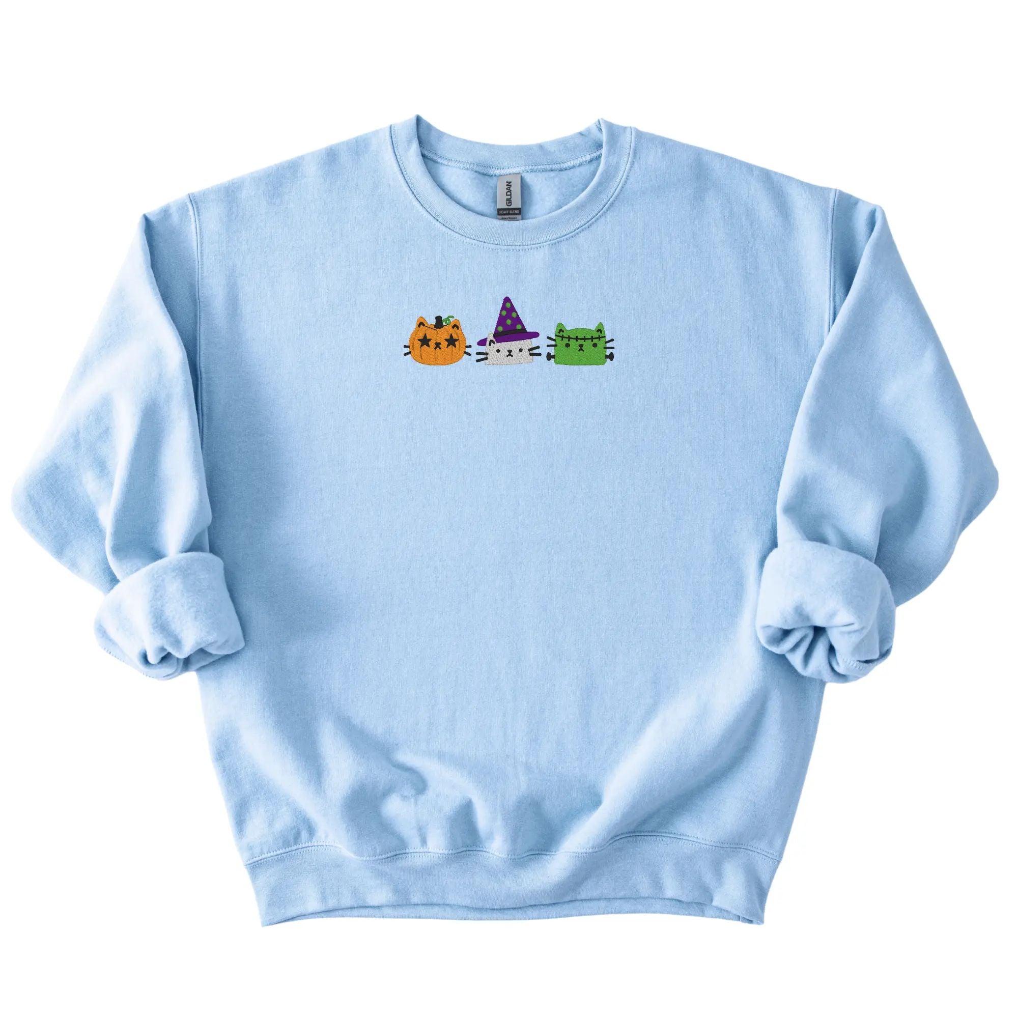 Embroidered Cat Sweatshirt, Halloween Cat Crewneck