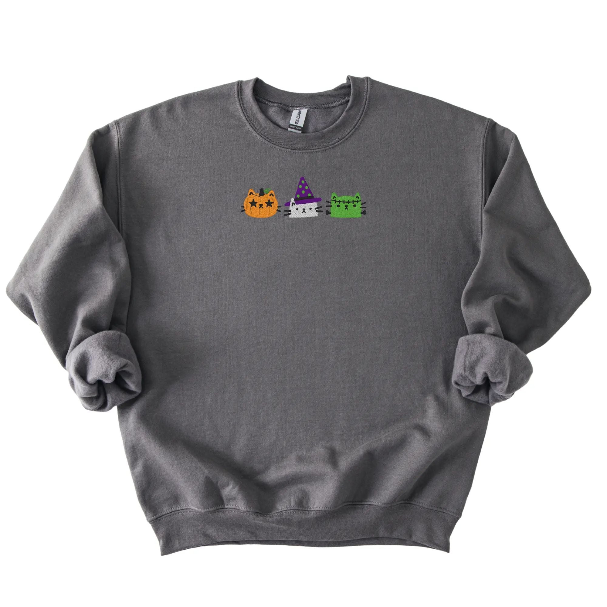 Embroidered Cat Sweatshirt, Halloween Cat Crewneck