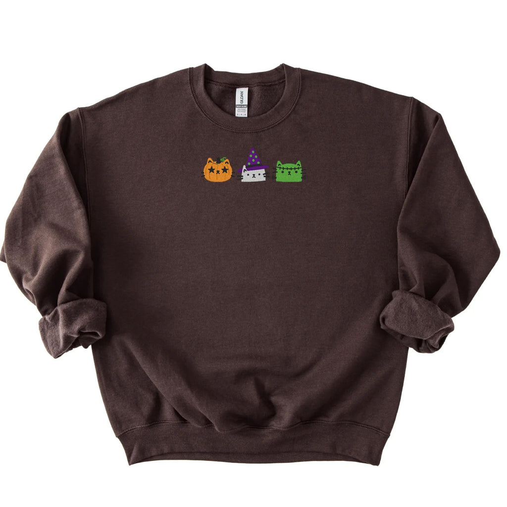 Embroidered Cat Sweatshirt, Halloween Cat Crewneck
