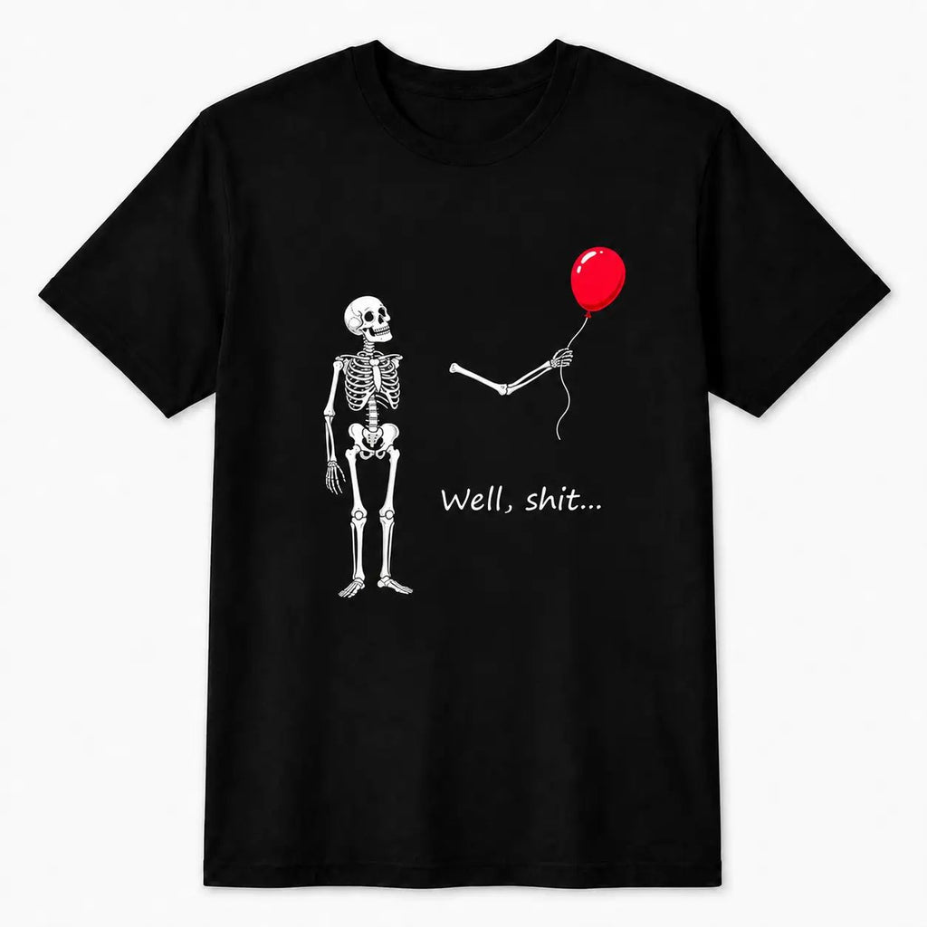 Funny Skeleton Balloon Shirt, Halloween Style Black Short Sleeve Cotton