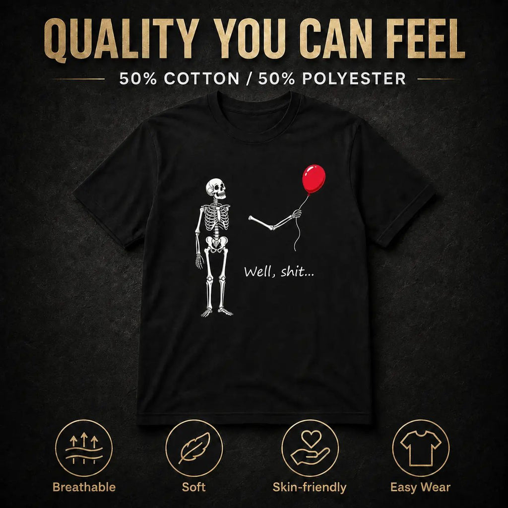 Funny Skeleton Balloon Shirt, Halloween Style Black Short Sleeve Cotton