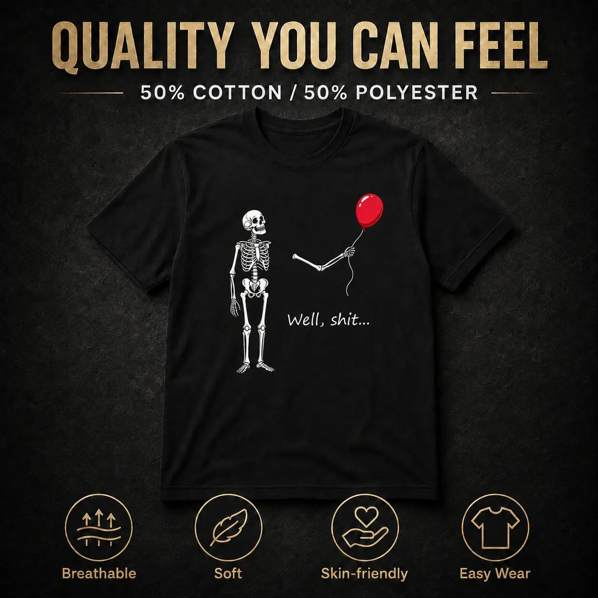 Funny Skeleton Balloon Shirt, Halloween Style Black Short Sleeve Cotton