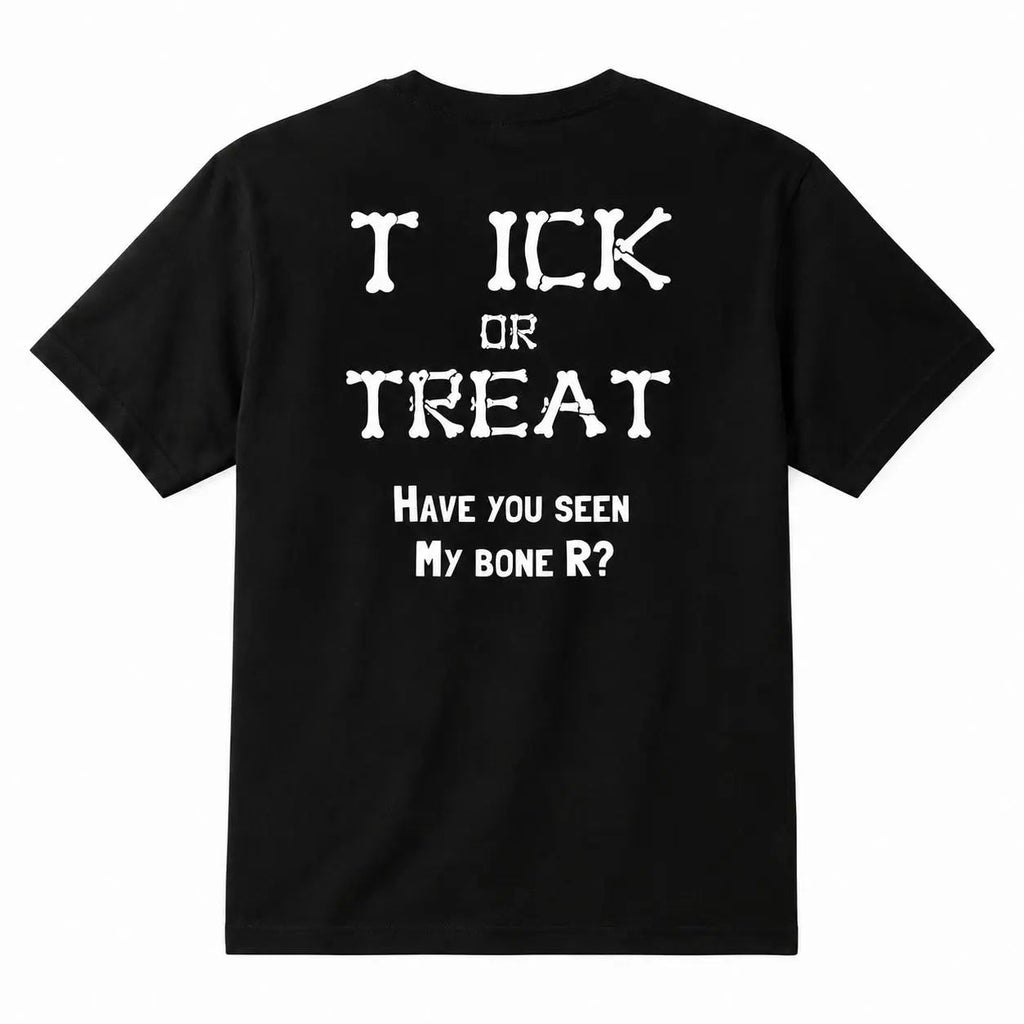 Funny Halloween Bone Font Back Print T‑Shirt