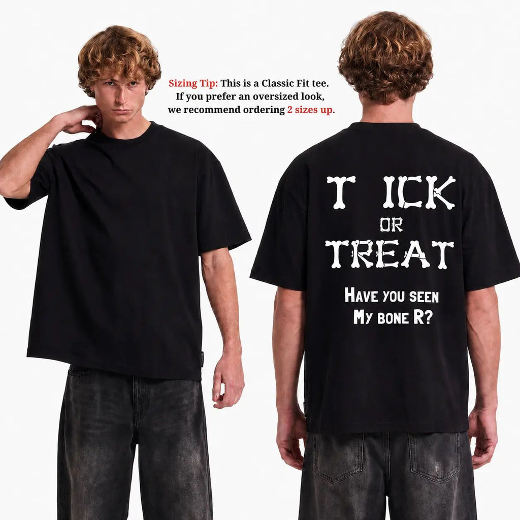 Funny Halloween Bone Font Back Print T‑Shirt