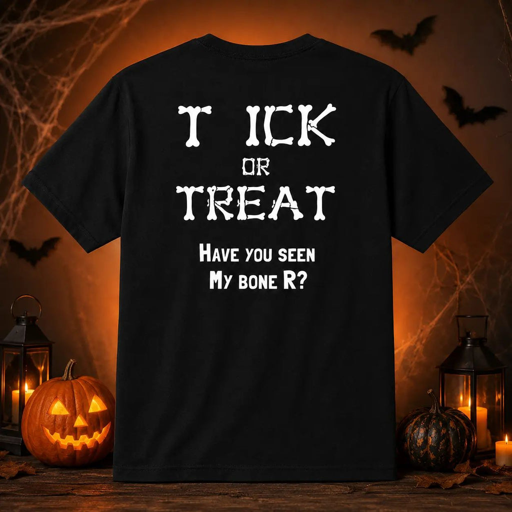Funny Halloween Bone Font Back Print T‑Shirt