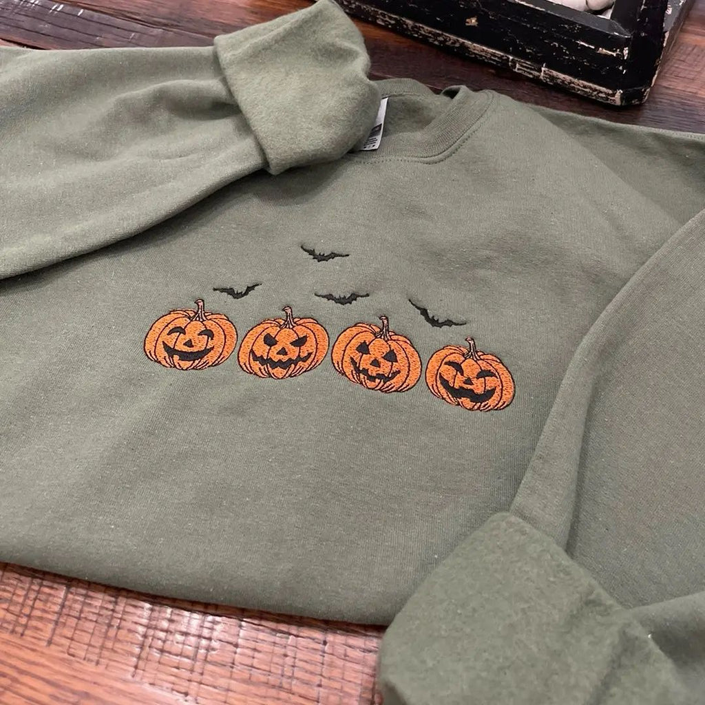 Vintage Pumpkins Embroidered Sweatshirt Cotton Spooky