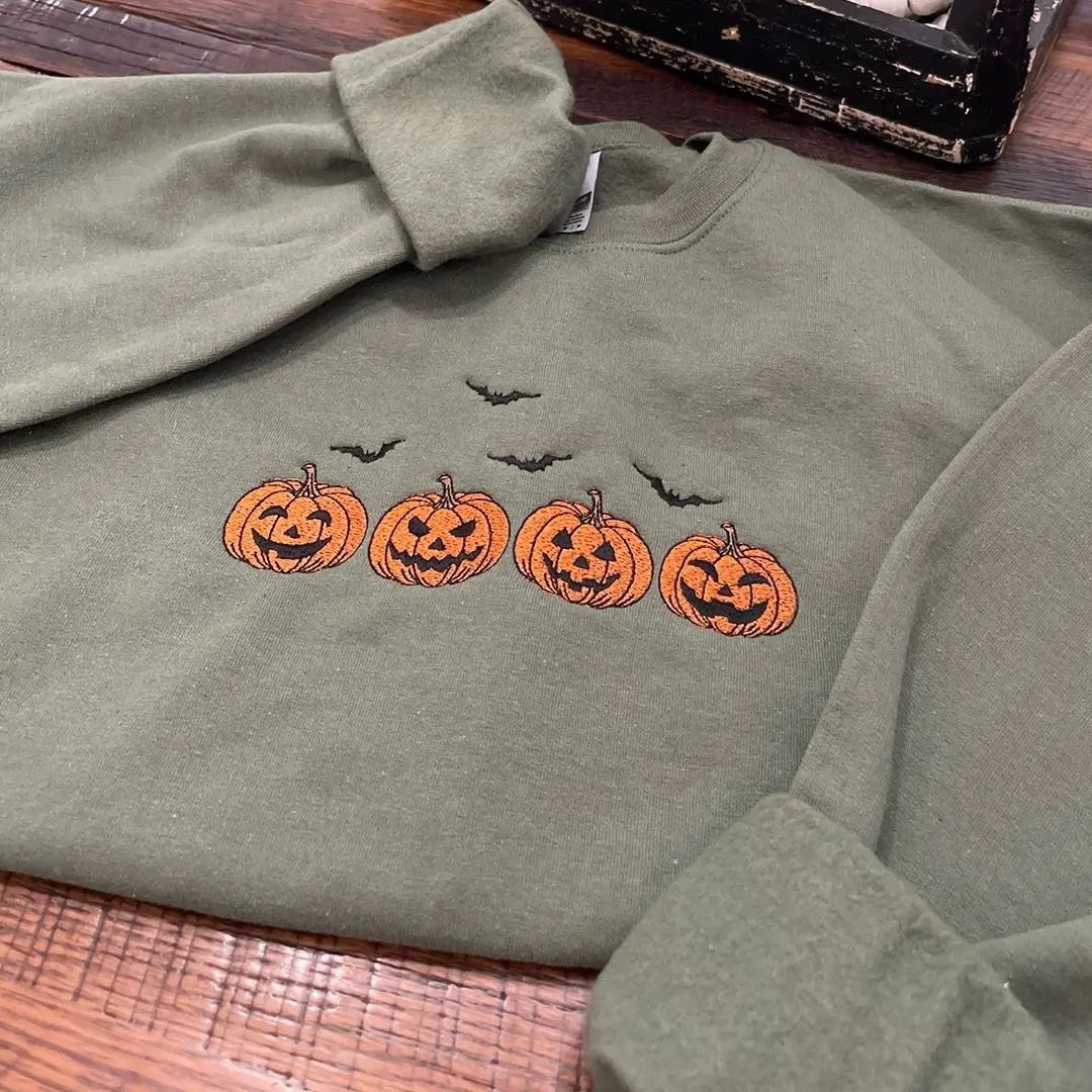 Vintage Pumpkins Embroidered Sweatshirt Cotton Spooky