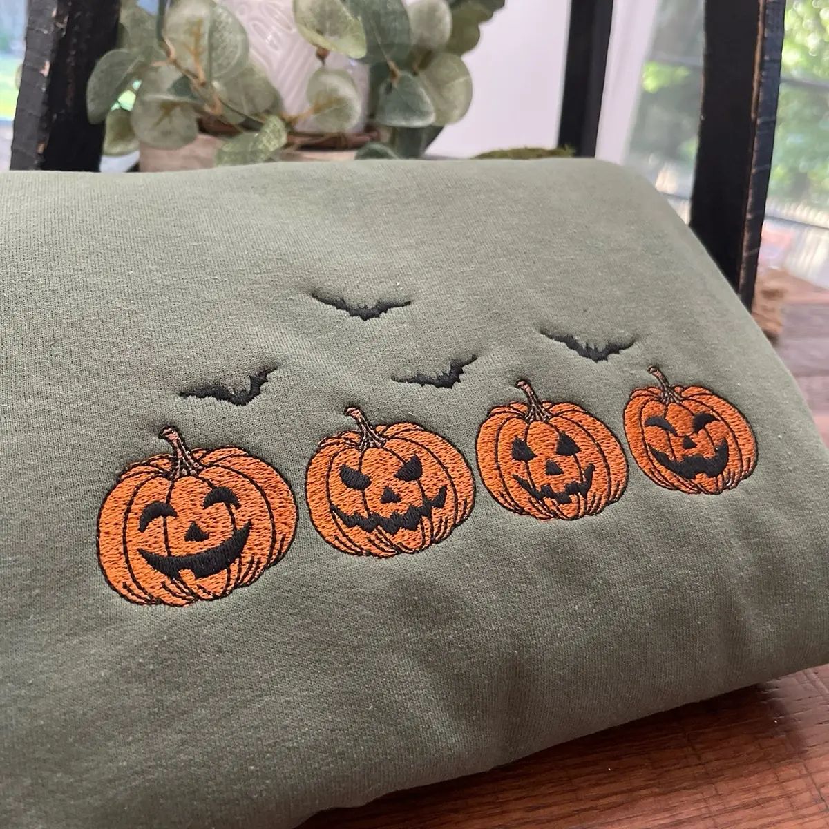 Vintage Pumpkins Embroidered Sweatshirt Cotton Spooky