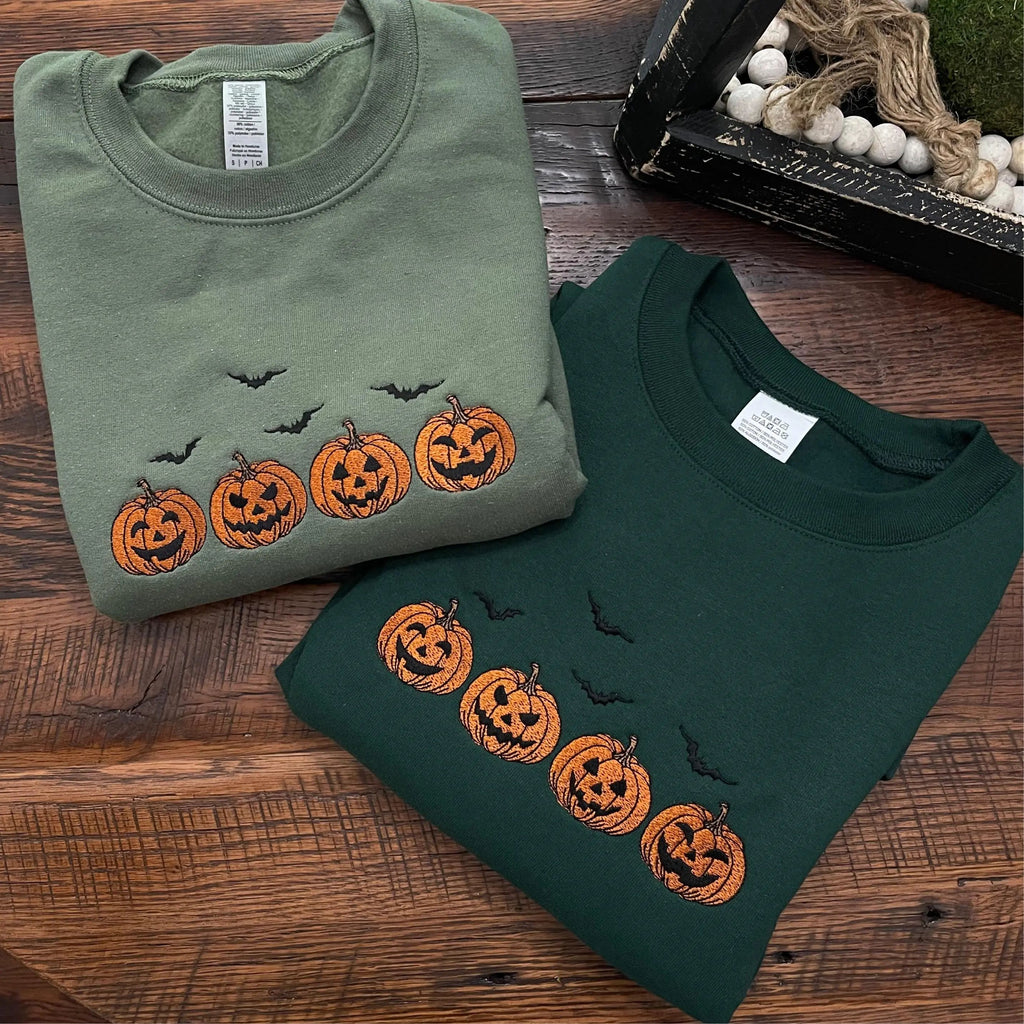 Vintage Pumpkins Embroidered Sweatshirt Cotton Spooky