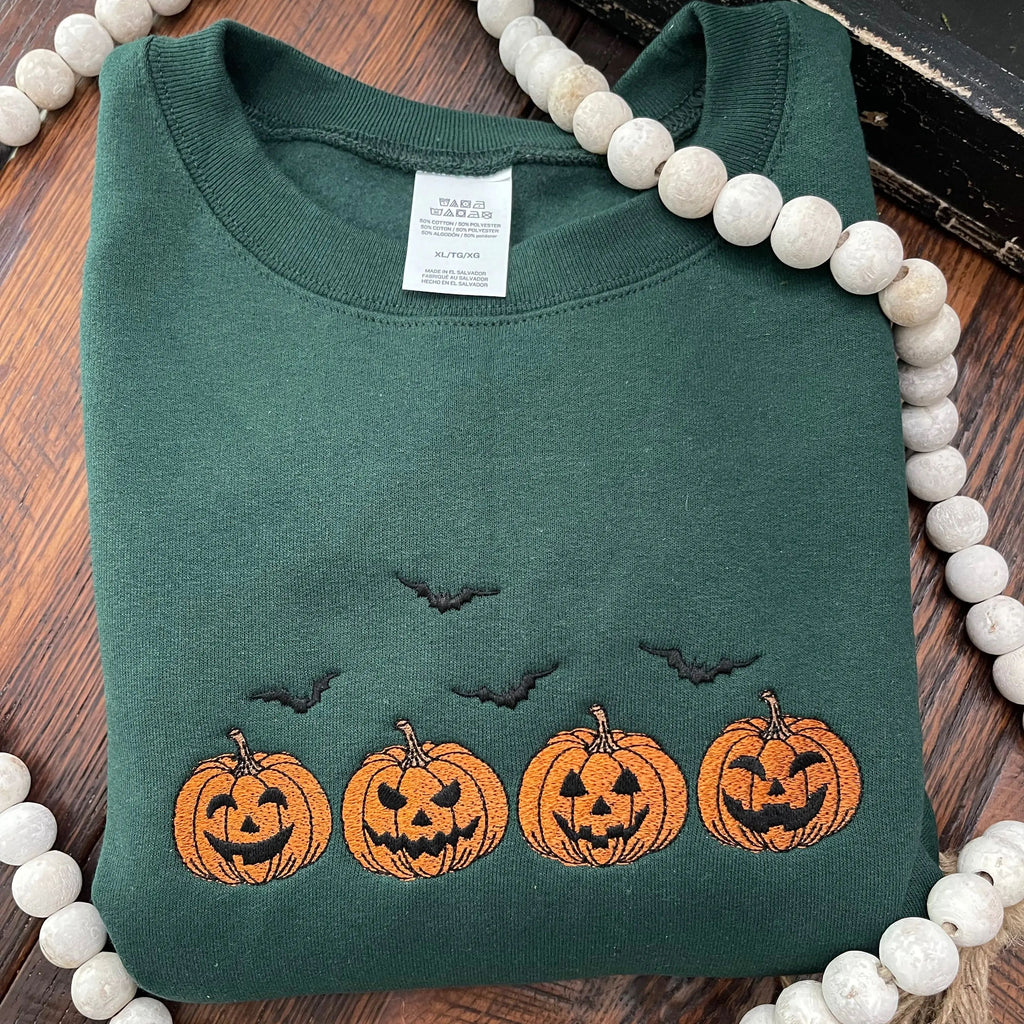 Vintage Pumpkins Embroidered Sweatshirt Cotton Spooky