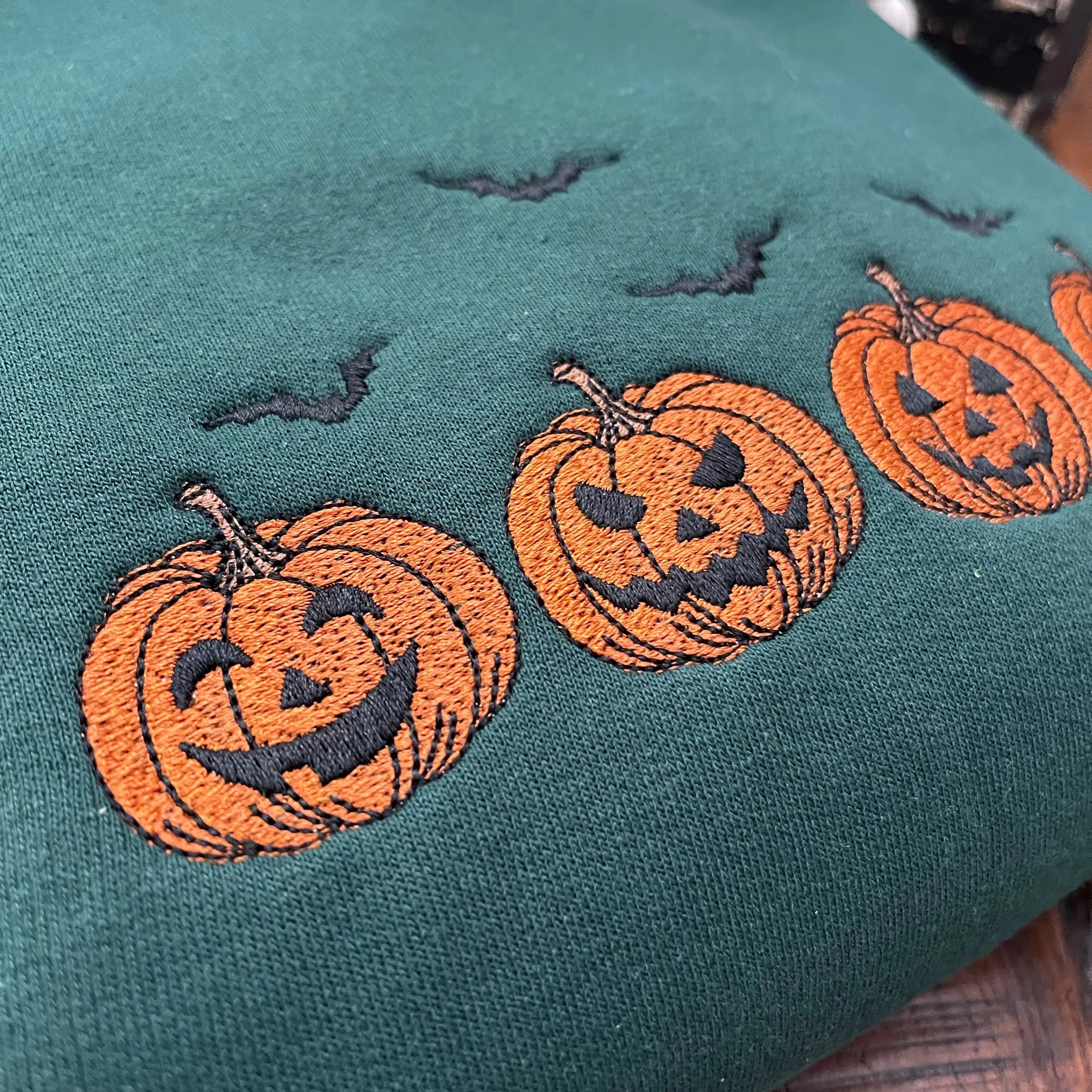 Vintage Pumpkins Embroidered Sweatshirt Cotton Spooky
