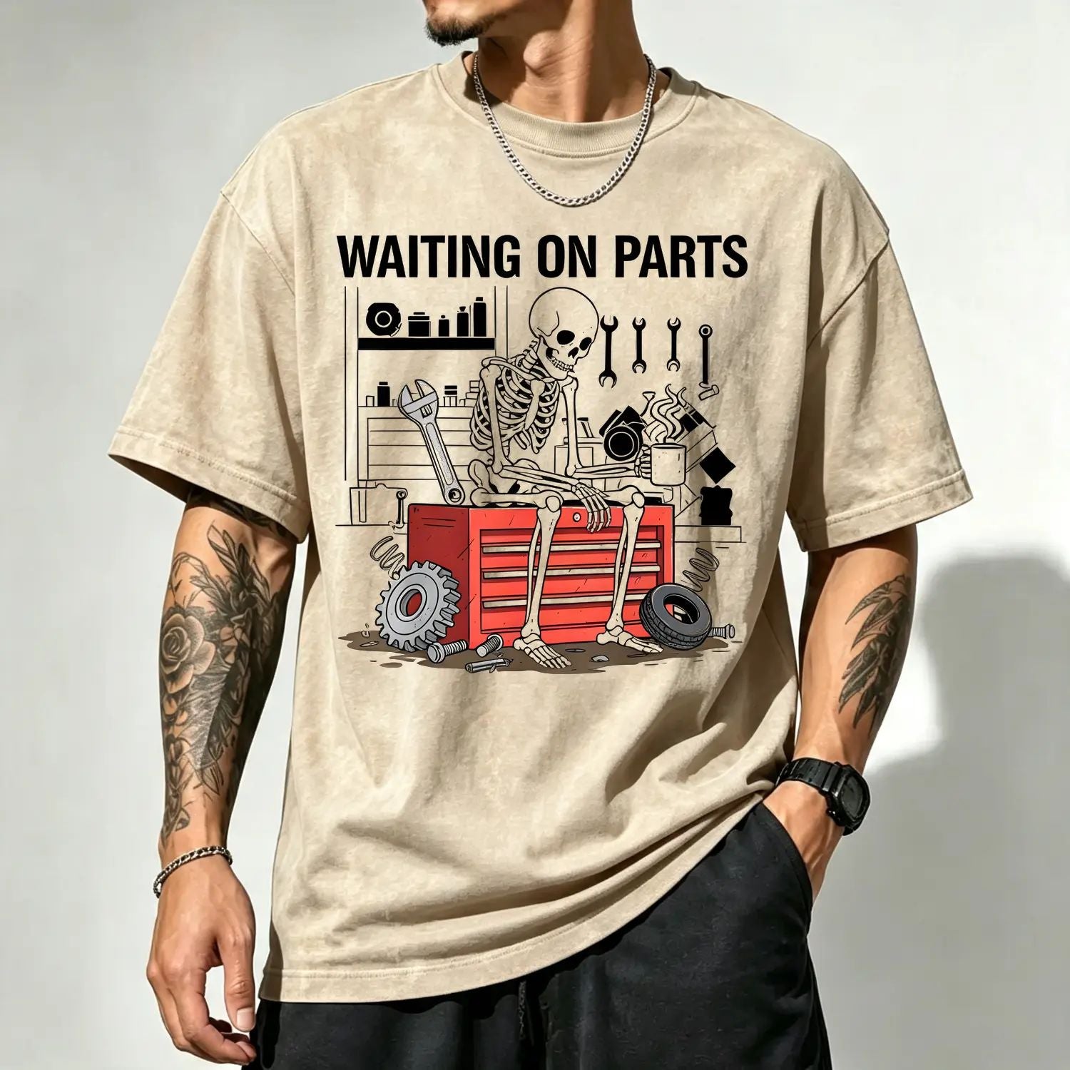 Humorous Skeleton Auto Mechanic T Shirt