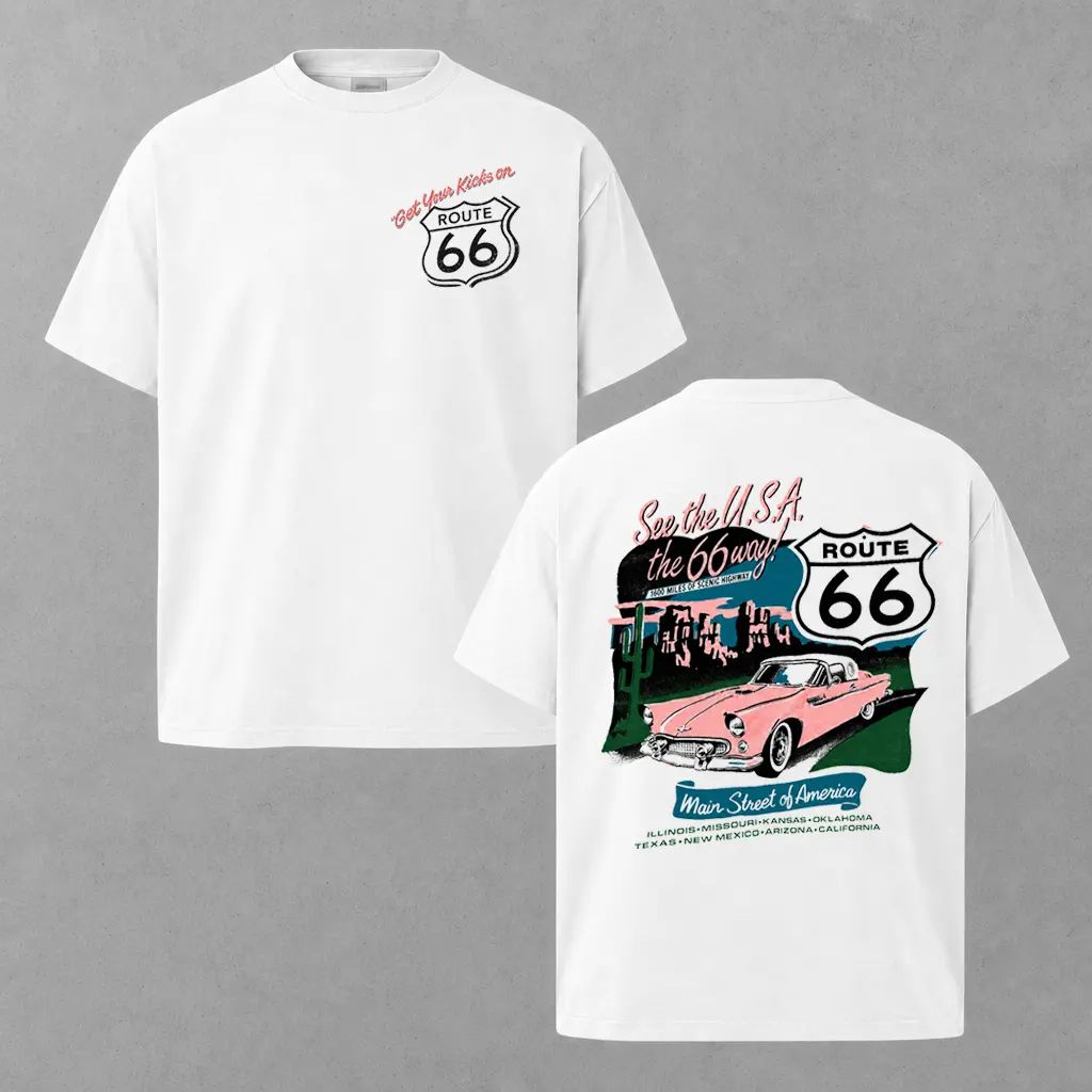 Route 66 T-Shirt - Classic Car Graphic Tee