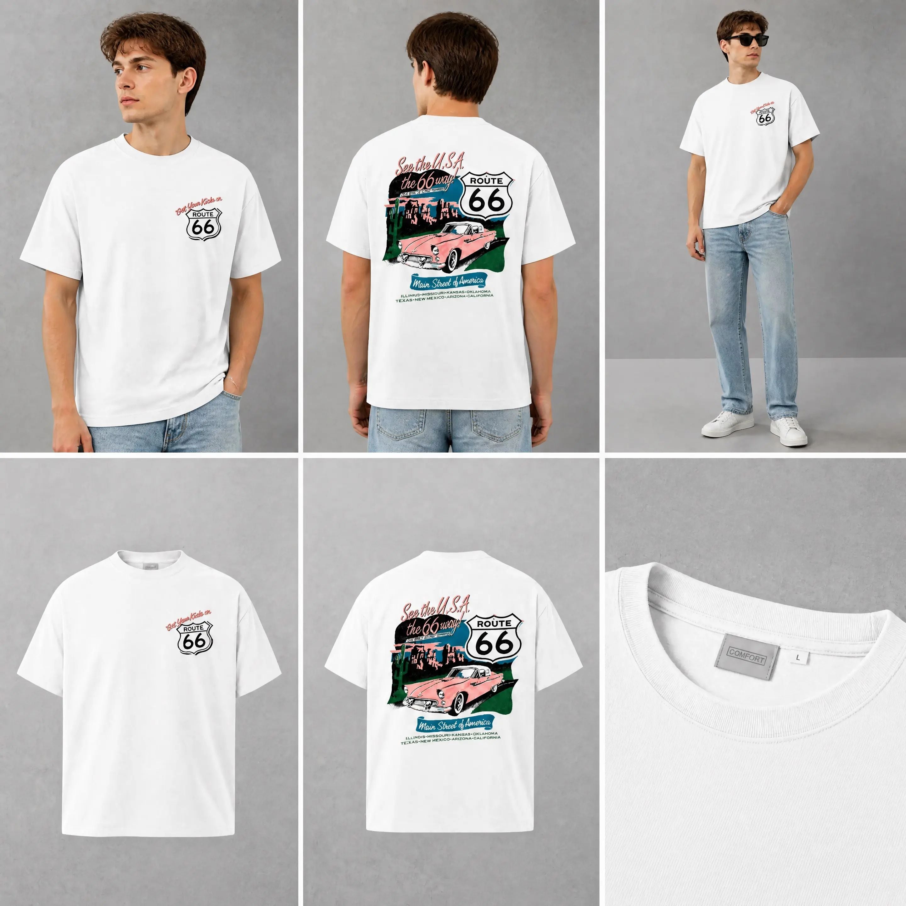 Route 66 T-Shirt - Classic Car Graphic Tee