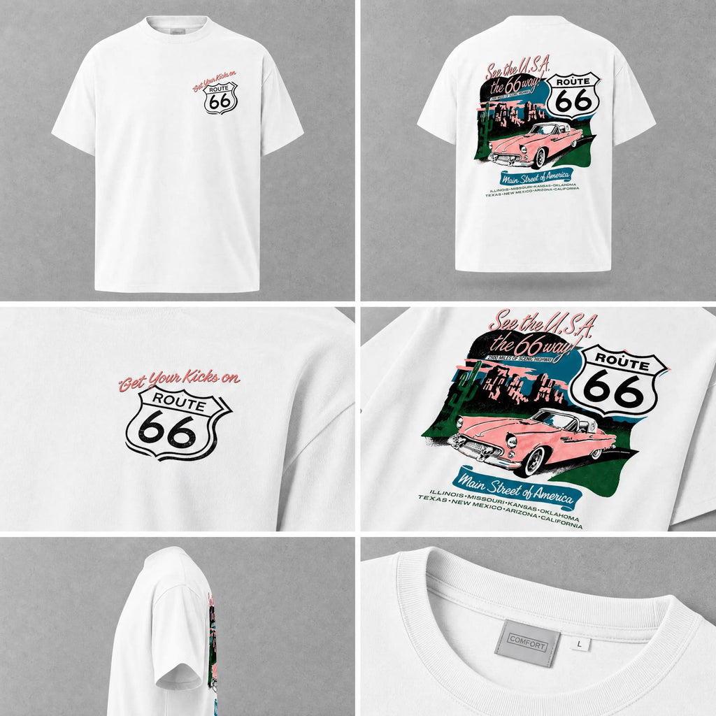 Route 66 T-Shirt - Classic Car Graphic Tee
