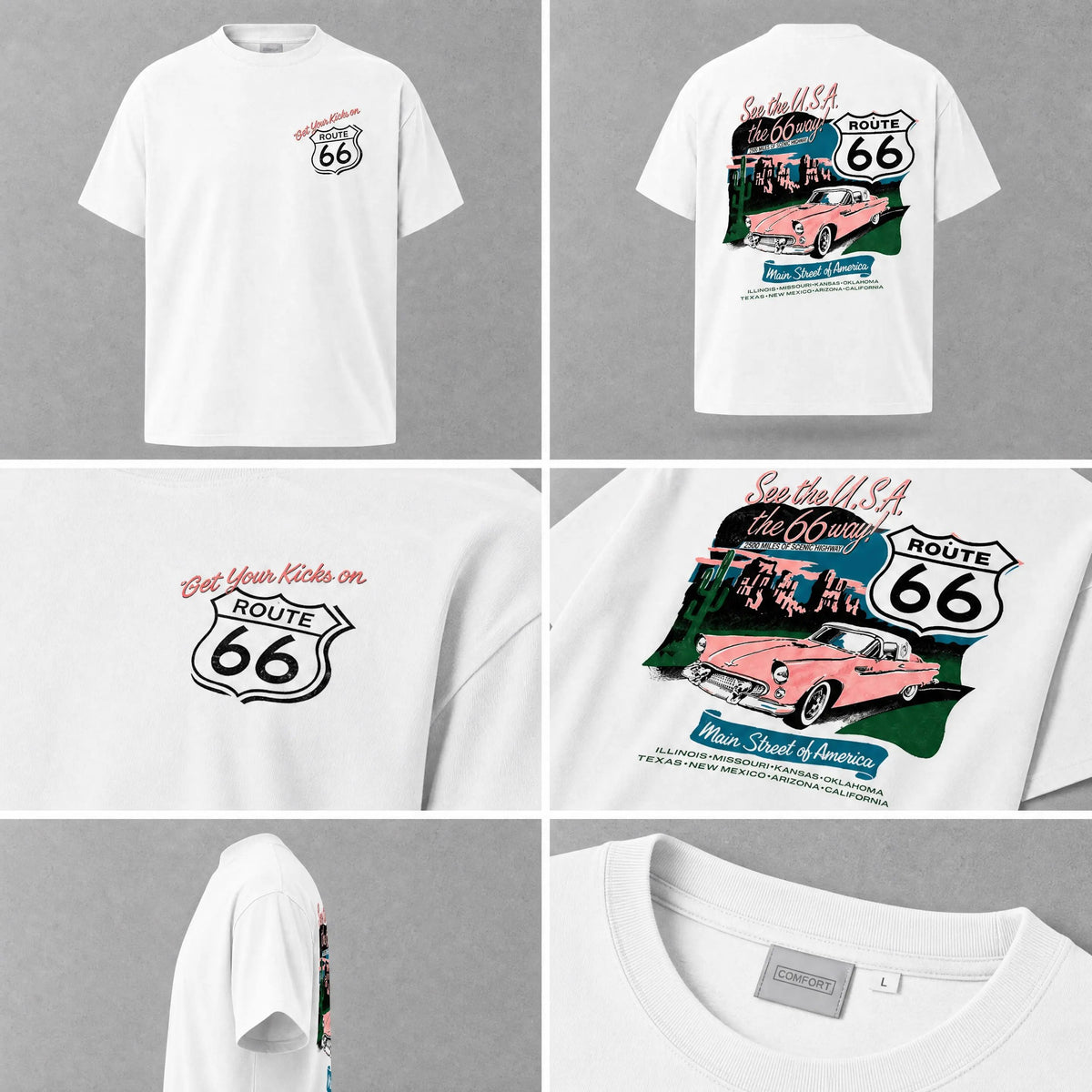 Route 66 T-Shirt - Classic Car Graphic Tee