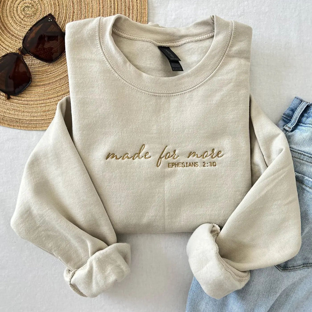 Made for More Embroidered Crewneck, Custom Bible Verse Sweatshirt