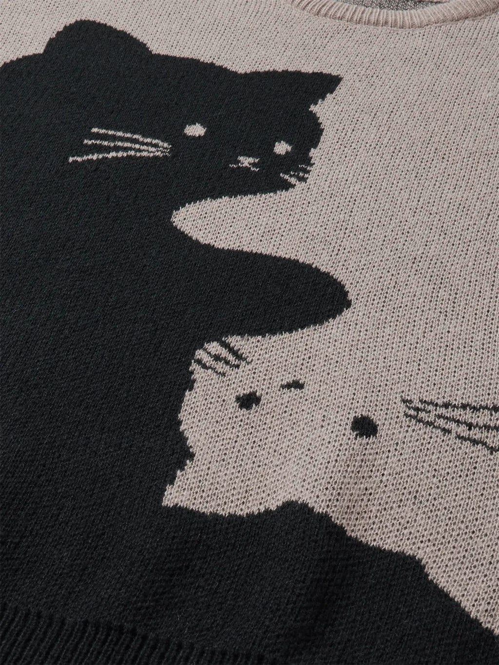 Cartoon Cat Print Crew Neck Knit Pullover