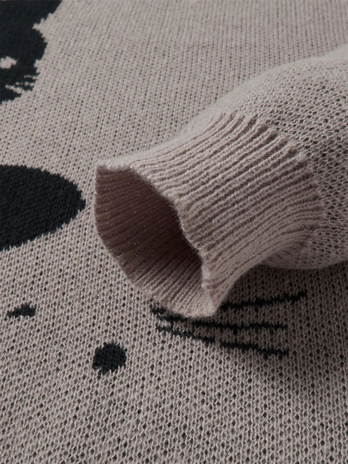Cartoon Cat Print Crew Neck Knit Pullover