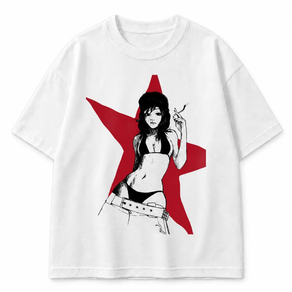 Cyberpunk Red Star Vintage Tee, Anime Girl T-Shirt