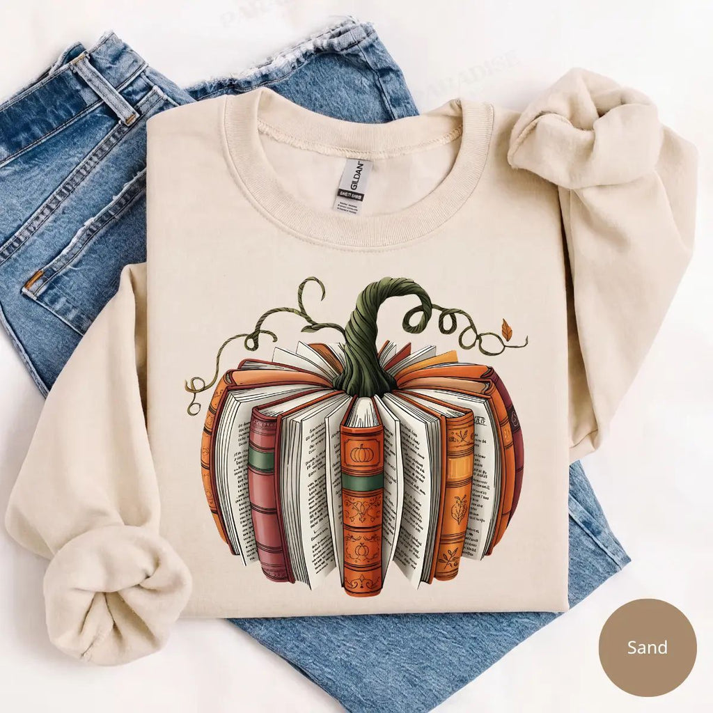 Fall Book Pumpkin Sweatshirt or T-Shirt, Halloween Book Lover Graphic