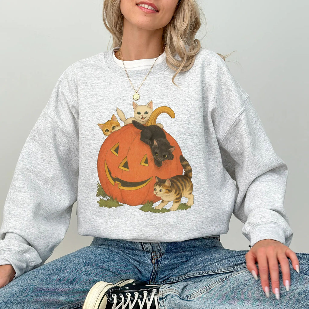 intage 90s Halloween Cat Crewneck Sweatshirt