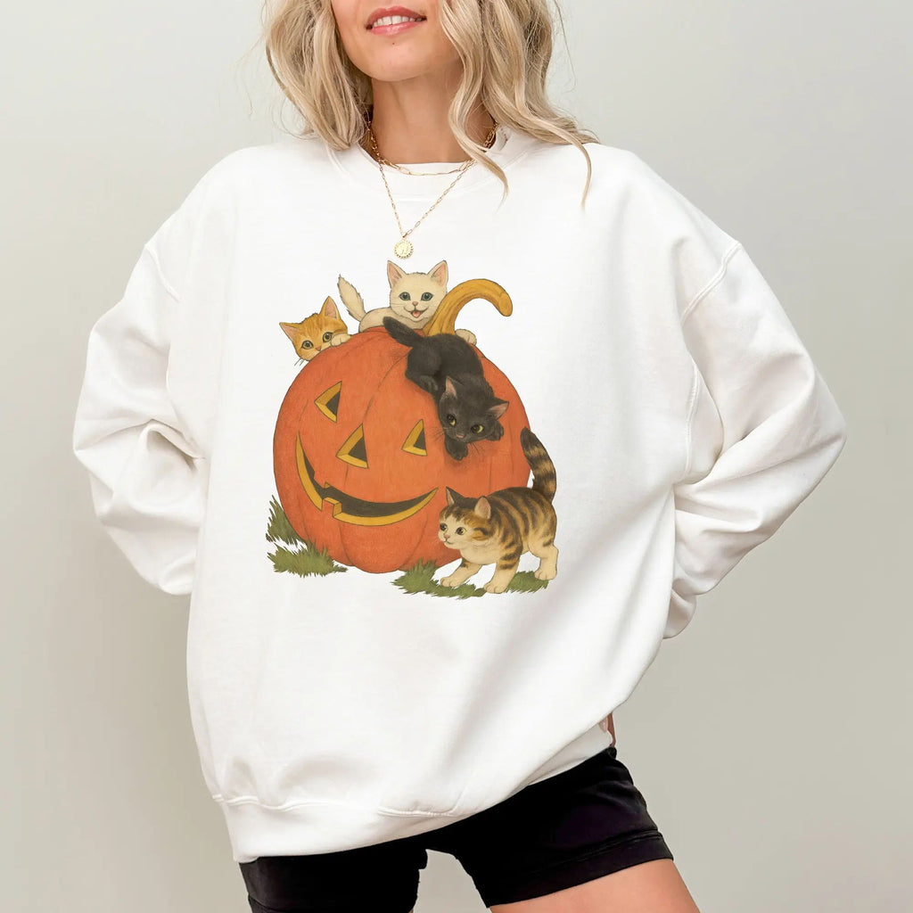 intage 90s Halloween Cat Crewneck Sweatshirt