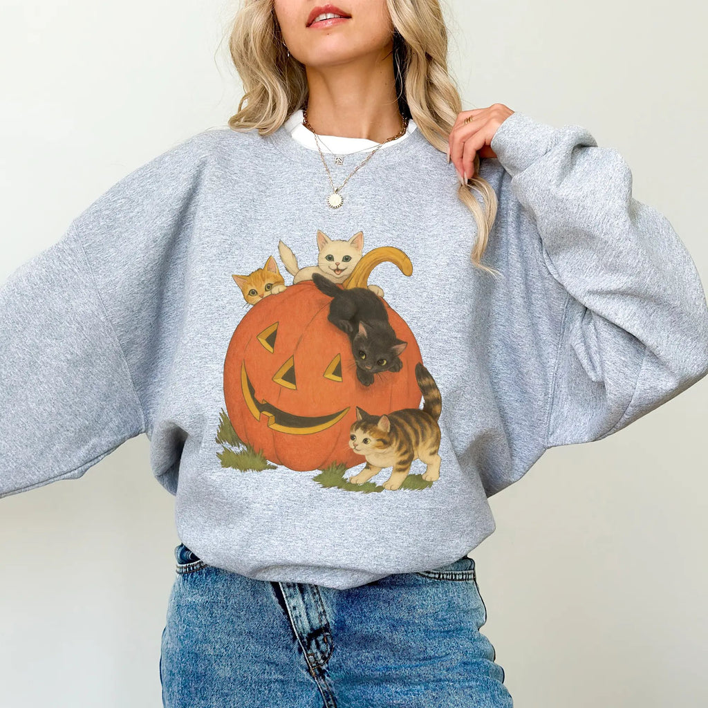 intage 90s Halloween Cat Crewneck Sweatshirt