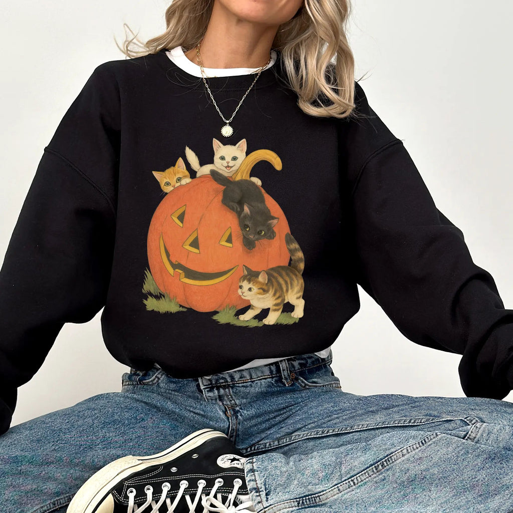 intage 90s Halloween Cat Crewneck Sweatshirt
