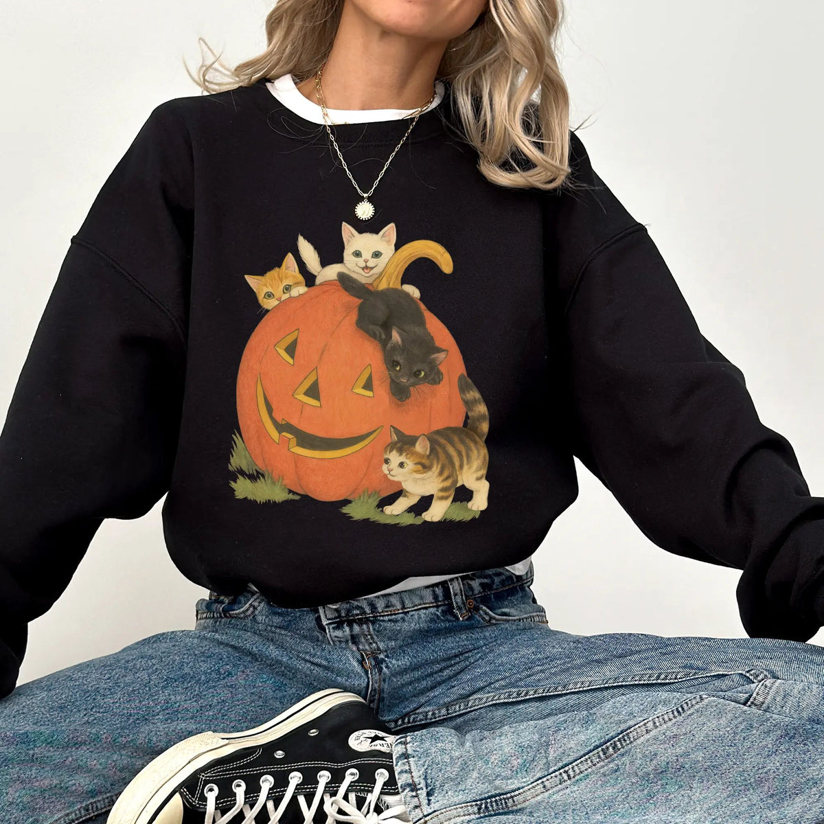intage 90s Halloween Cat Crewneck Sweatshirt