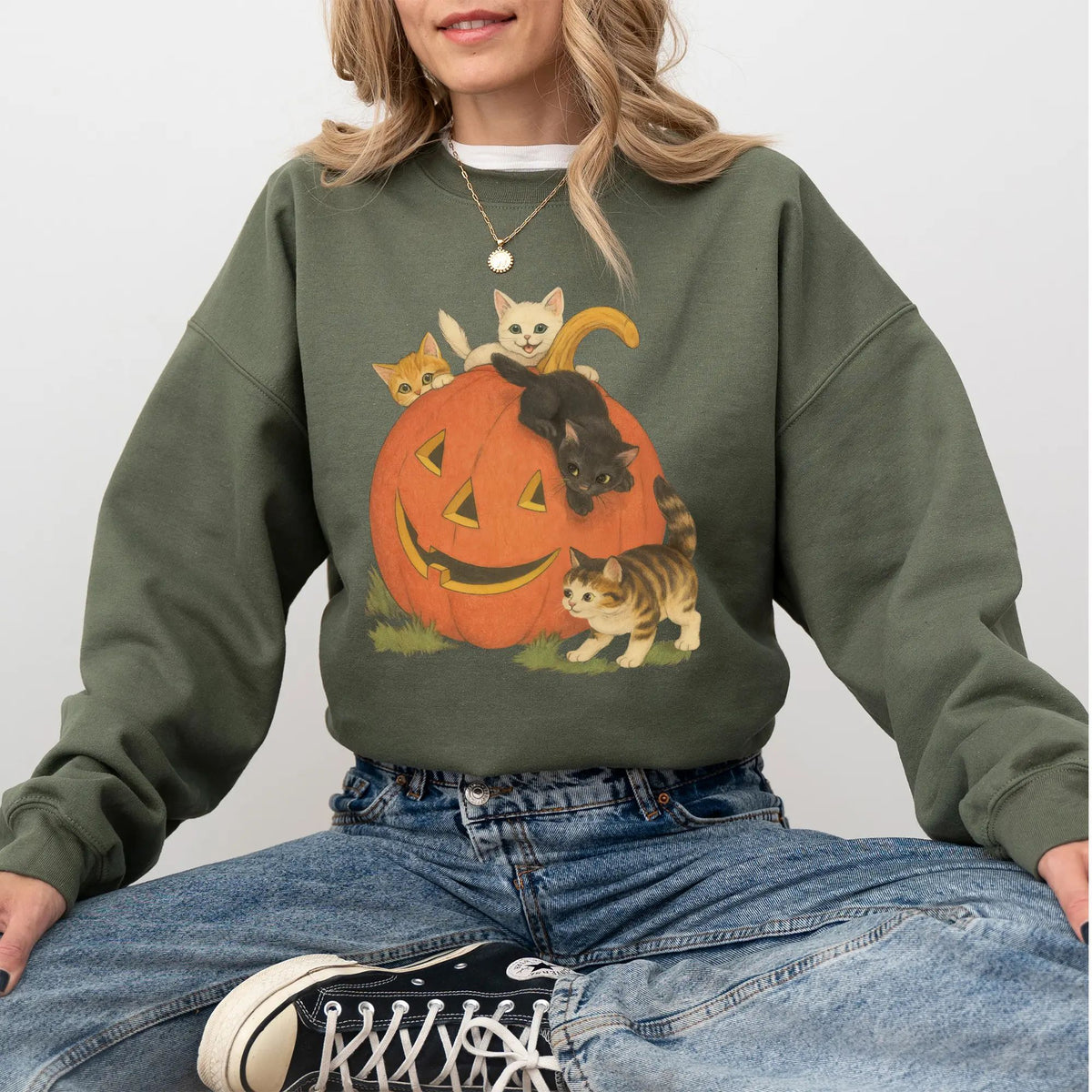 intage 90s Halloween Cat Crewneck Sweatshirt