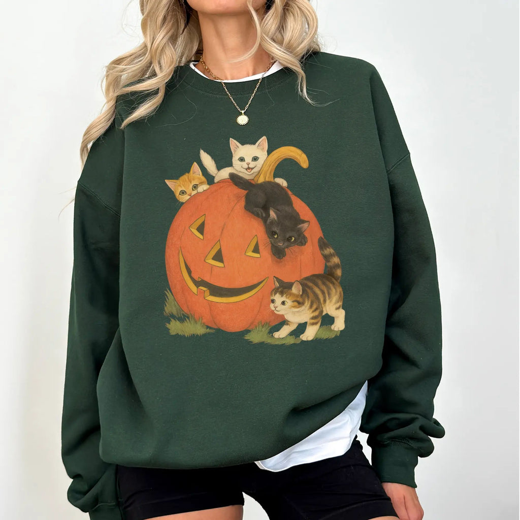 intage 90s Halloween Cat Crewneck Sweatshirt