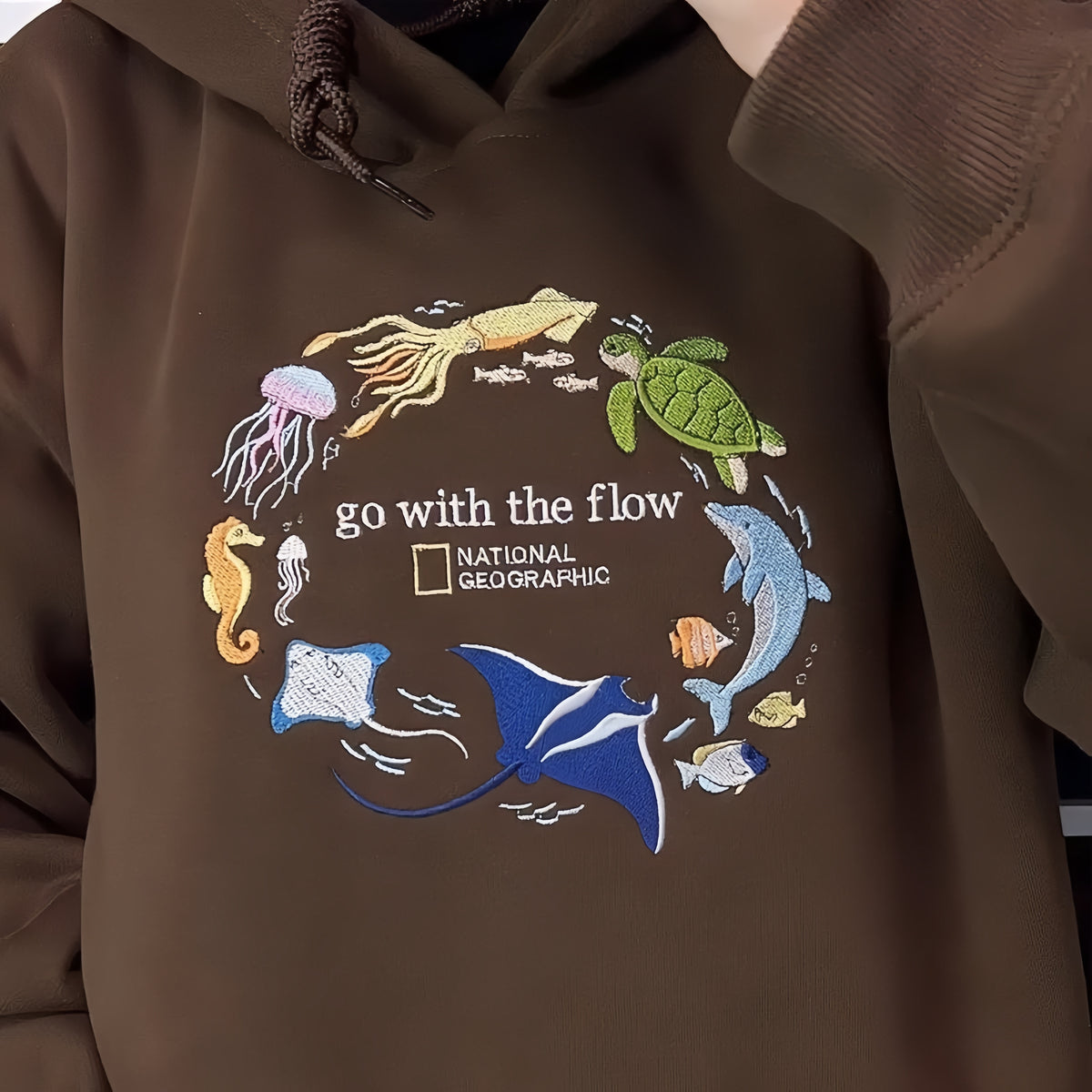 Go With The Flow Embroidered Sweatshirt, Ocean Shirt, Marine Animals Shirt