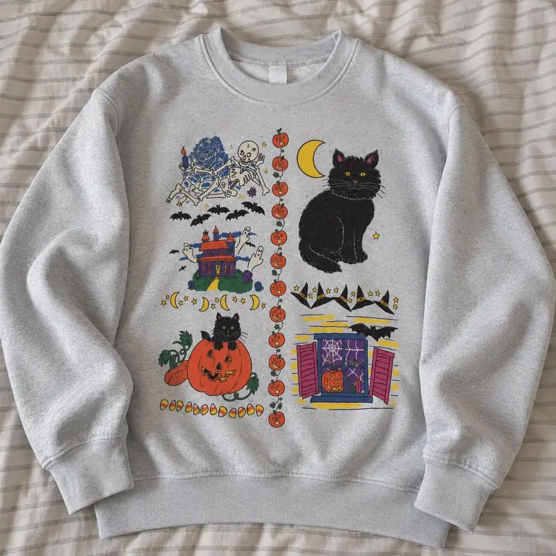 Women's Vintage Halloween Cotton Sweatshirt - Breathable Fabric