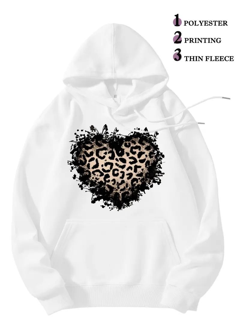 Women's Vintage Distressed Leopard Print Heart Hoodie